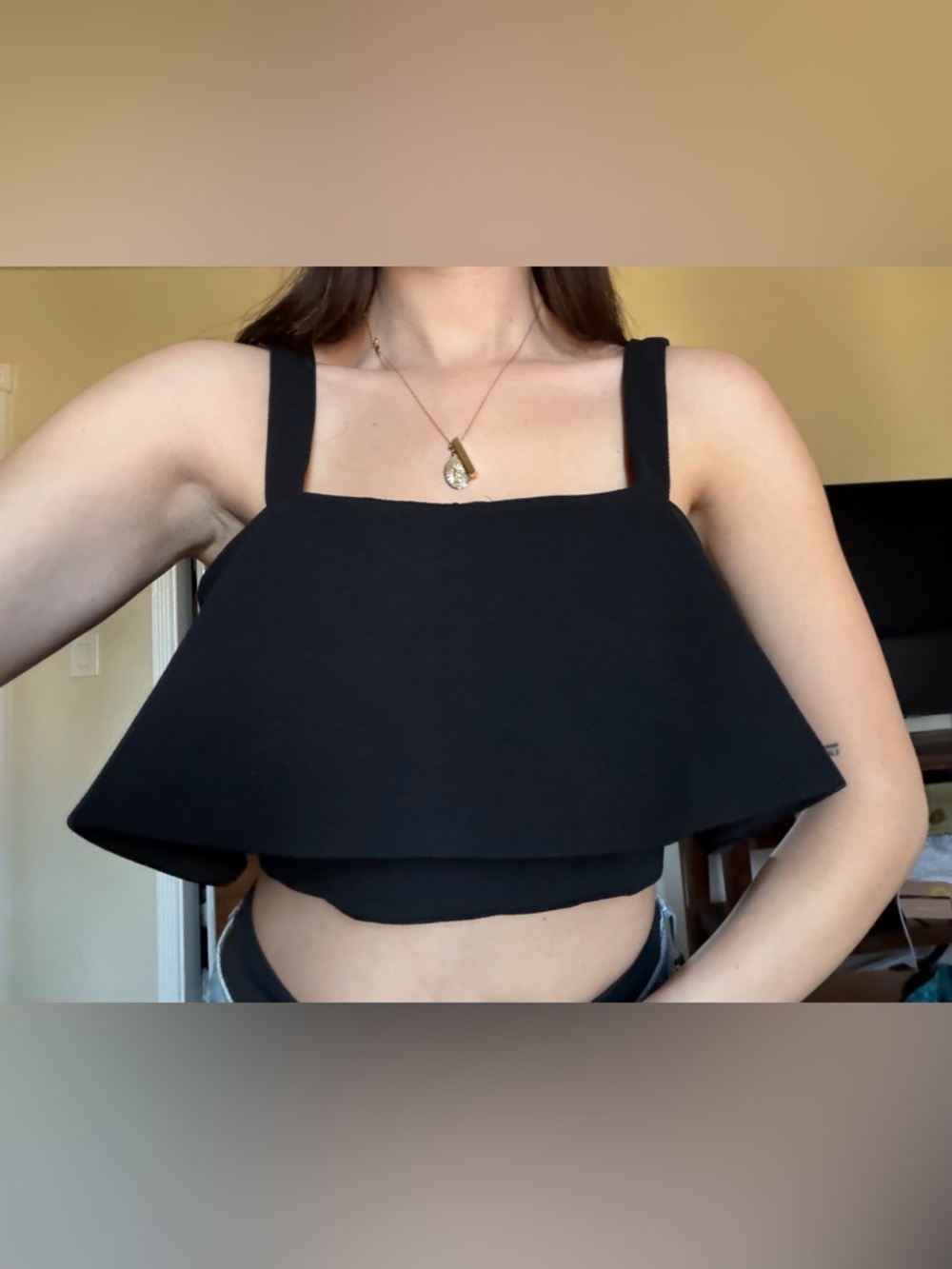 Lovers + Friends Black Square-Neck Cropped Tank